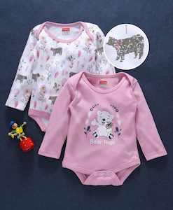 Babyhug Full Sleeves Cotton Onesies Animal Print Pack of 2 – Pink