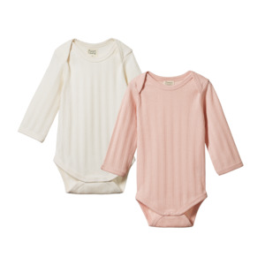 Nature Baby - L/S Bodysuits Derby 2pk - Rose/Natural