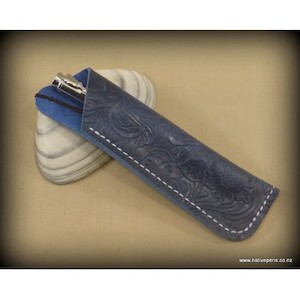 Handmade Pen Sleeve Blue - Leather Patterned