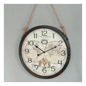 Hobby equipment and supply: Hanging World Map Clock. 45cm