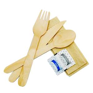 Wooden Cutlery Set - Knife, Fork, Spoon, Napkin, Salt & Pepper