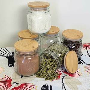 500ml Glass jar with Bamboo lid (Single $10.30 or set of 4 $37)