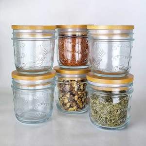 Internet only: 250ml Glass jar with Bamboo lid (Single $10.20 set of 4 $36.70)