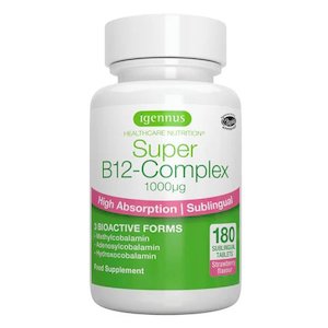 Super B12-Complex 1000mcg, Sublingual Vitamin B12 Melt 180 tablets - 6 MONTH SUPPLY