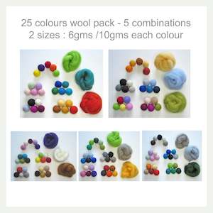 25 Colours Wool Roving Packs - 5 different combinations