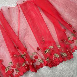 Embroidered Tulle ~ Cherries