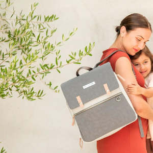 Nappy Bags: Petunia Pickle Bottom Meta Backpack in Grey Pearl Nubuck Leatherette