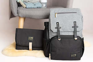 LUXE Baby Nappy Backpack and Change Mat Black / Grey