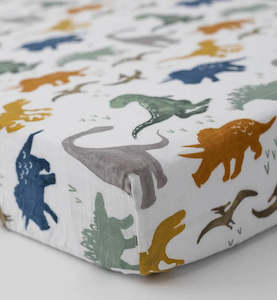 Little Unicorn Cotton Muslin Fitted Cot Sheet - Dino Friends