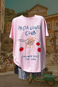 Womenswear: Pasta Lovers Club Tshirt Set - Pink/ Navy Gingham