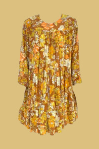 Womenswear: Honey Smock Dress - Rust Dahlia Bloom