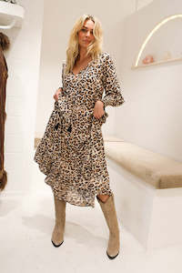 Grove Long Sleeve Maxi Dress - Beige Leopard