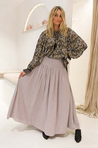 Everyday Shirred Skirt - Sandy Grey Linen