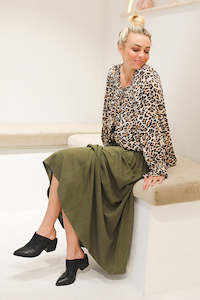 Womenswear: Everyday Shirred Skirt - Olive Linen