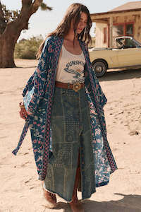 Road Trip Denim Maxi Skirt - Bandana