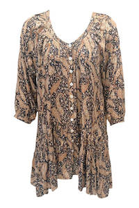 Biasa Short Dress - Black and Tan Paisley