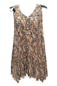 Biasa Sleeveless Short Dress - Black and Tan Paisley