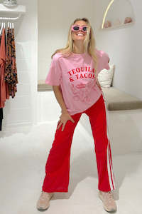 Tequila & Taco Tshirt Cotton pants Set - Pink/Red