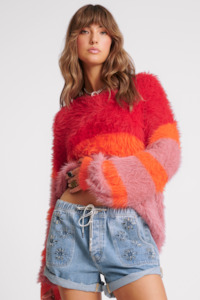 Womenswear: Fluffy Colour Block Sweater - Sunset