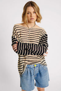 Wide Neck Striped Mohair Sweater