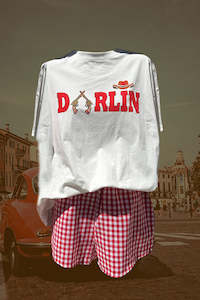 Womenswear: Gingham Darlin T-Shirt Set - White/Red