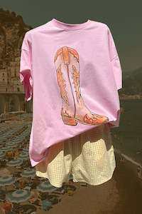 Womenswear: Cowboy Boot Gingham Set - Pink/yellow