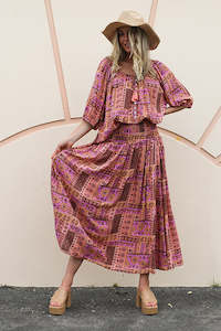 Womenswear: Everyday Shirred Skirt - Patchwork Lilac/Peach