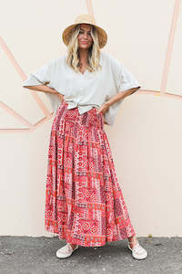 Everyday Shirred Skirt - Patchwork Red