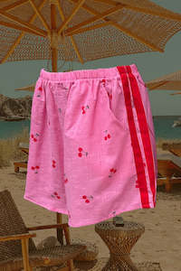 Womenswear: Hot Pink Cherry Racer Shorts - Pink with Red