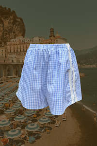 Womenswear: Baby Blue Gingham Racer Shorts