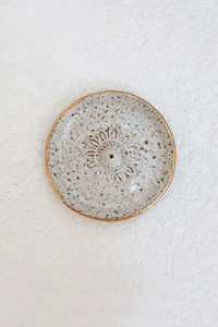 Womenswear: Medium Sun Mandala Incense Holder - Salt & Pepper Clear Glaze