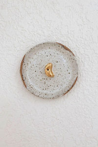 Medium Gold Moon Incense Holder - White Dribble Glaze Speckled Clay