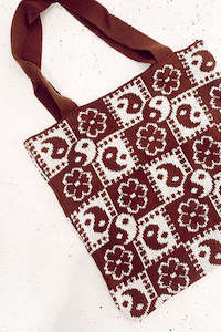 Yin Yang Knit Market Bag - Chocolate