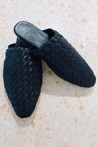 Womenswear: Woven Leather Mules - Black