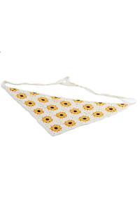 Sunflower Crochet Tie Headscarf - Cream