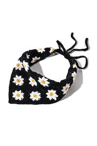 Daisy Crochet Tie Headscarf - Black