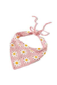 Daisy Crochet Tie Headscarf - Baby Pink