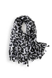 Leopard Print Scarf - Grey & Black