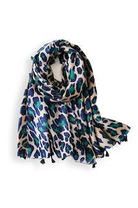 Leopard Print Scarf - Beige, Green & Navy