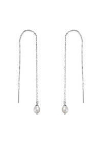 Drop Pearl Threader Earrings - Silver