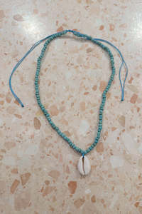 Single Cowrie Stone Bead Choker - Turquoise  Stone