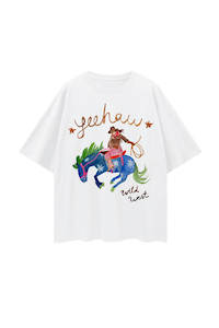 Yeehaw Oversized Deep Drop Shoulder Tee - Lucent White