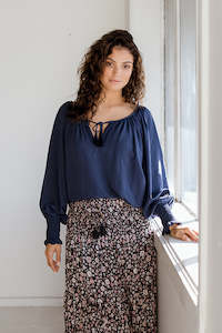 Womenswear: Long Sleeve Boho Blouse - Royal Navy