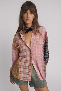 Panelled Flannel Oversized Shirt - Multi