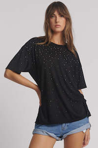 Womenswear: Studded Night Sky Linen Tee - Black