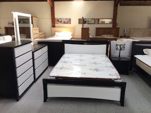 Furniture: Perry Black and White Bed Solid Pine Wood in Single/ King Single/ Double/ Queen from