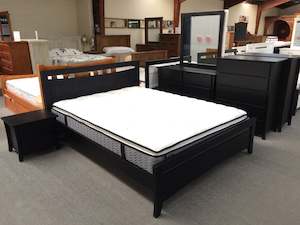 Furniture: Perry Black Bed Solid Pine Wood Bed in Single/ King Single/ Double/ Queen from