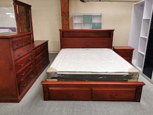 Maria Solid Wooden Bed with Shelf and Underneath Drawers in Queen/ King/ Super King from