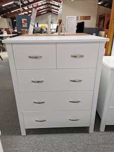 Pamela White Tallboy 5 Drawers Solid Pine Wood