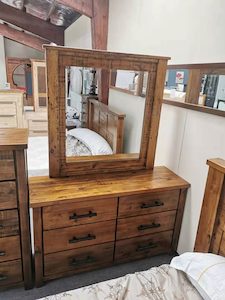 Furniture: Woodlock Dressing Table With Mirror Solid Pine Wood Rough Sawn & Rustic Finish